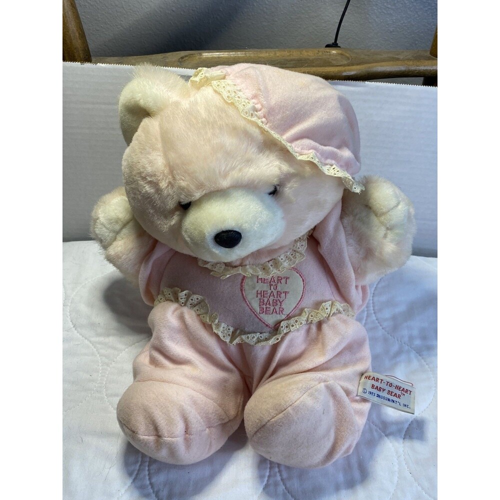 Vintage Chosun Beating Heart to Heart Pink Baby Teddy Bear Plush No Heart